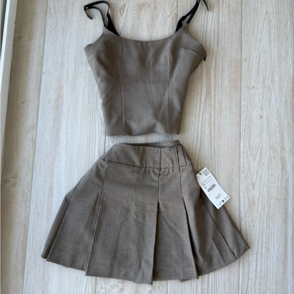 Zara Plaid Brown Skirt Set